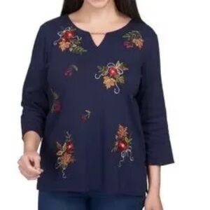 NEW  Alfred Dunner Women's Falling Leaves Beaded Split Neck Top size: L